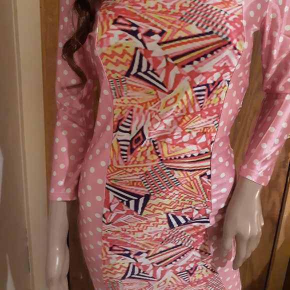 Womens Bodycon Size M Eye Catching Pink Polka Dot - Picture 6 of 6